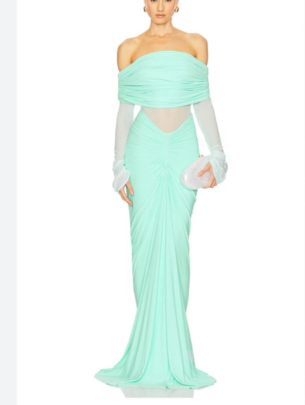 REVOLVE Deme Off-Shoulder Mint Gown with Sheer Sleeves size small new with tags
